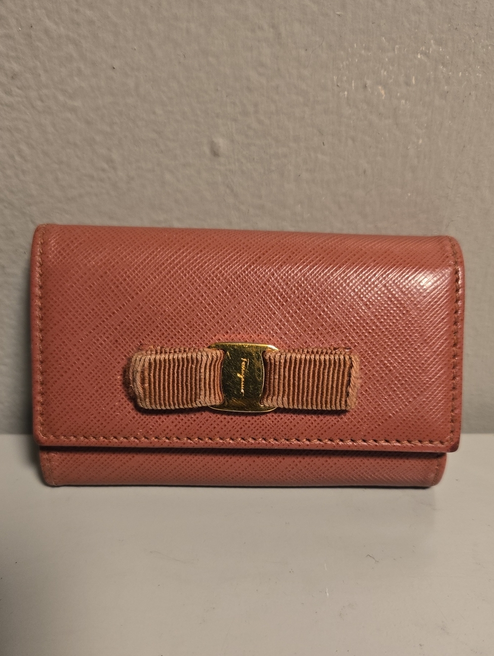 Salvatore Ferragamo Pink Bow-Accent Key/Card Case